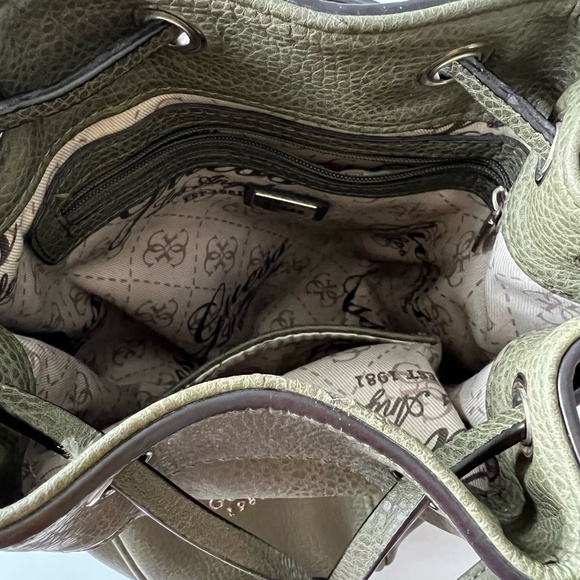 Guess 1981 Drawstring Bucket Bag in Olive Green - Picture 8 of 12
